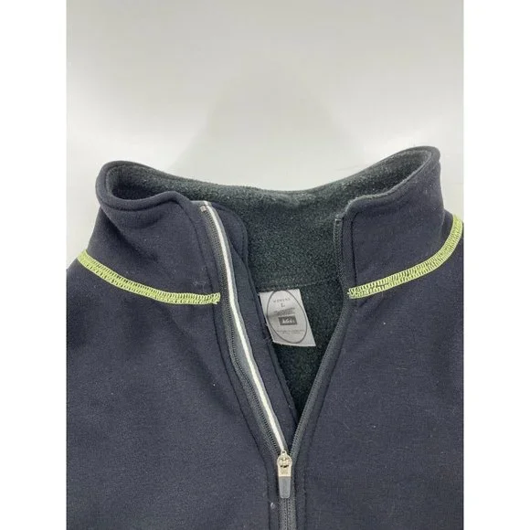REI Women's Black Neon Green Stitching 1/4 Zip Stretch Fleece Sweatshirt Size L - Picture 9 of 15